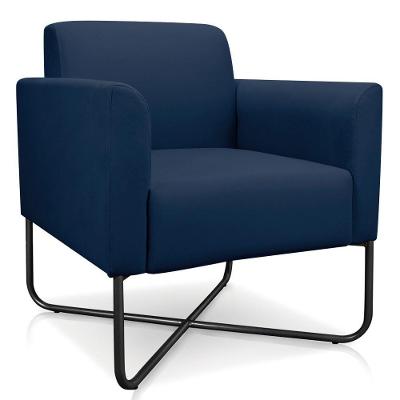 Poltrona Decorativa Base Industrial X Preta Maressa S01 Suede Azul Marinho