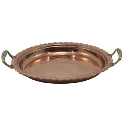 Bandeja Redonda Cobre Puro Com Alças Em Liga De Bronze 33Cm