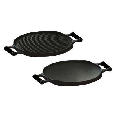 Bifeteira Redonda Preto Dupla Face Em Ferro Fundido 33 Cm.