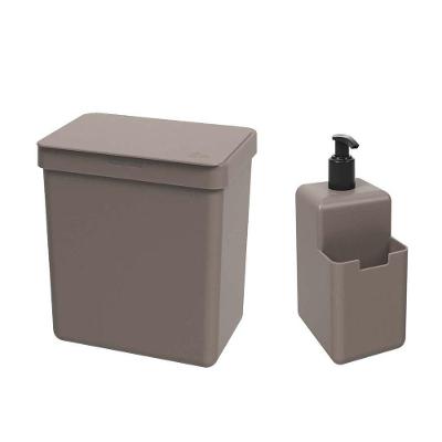Kit Cozinha Dispenser + Lixeira Single 2,5l - Brinox Cinza