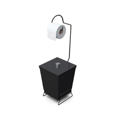 Lixeira Com Suporte De Papel Higiênico Em Aço Preto - Stolf Preto
