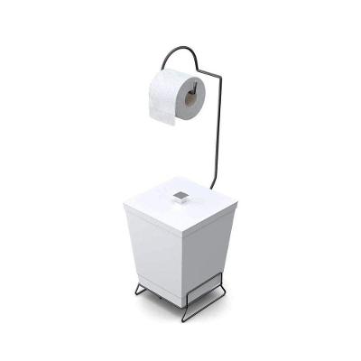 Lixeira Com Suporte De Papel Higiênico Em Aço Preto - Stolf Branco