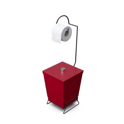 Lixeira Com Suporte De Papel Higiênico Em Aço Preto - Stolf Vermelho
