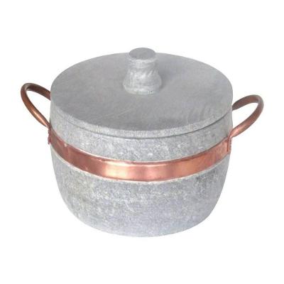Panela De Pedra Sabão Baixa Com Alça De Cobre 1700Ml