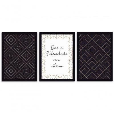 Conjunto Quadros Decorativos 3 peças MDF 20x30 Felicidade