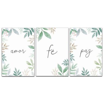 Kit Placas Quadros Decorativos 3 pçs MDF 20x30 Amor Fé e Paz