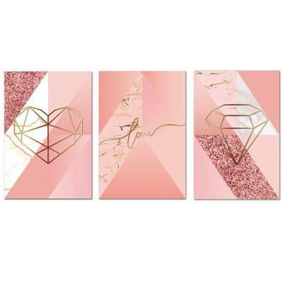 Kit Placas Quadros Decorativos 3 pçs MDF 20x30 Formas Rosa