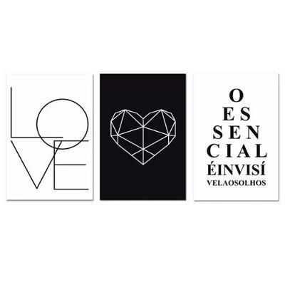 Kit Placas Quadros Decorativos 3 pçs MDF 20x30 Love Frase