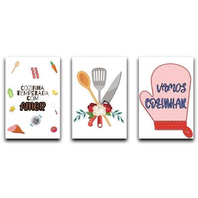 Kit Placas Quadros Decorativos 3 pçs 20x30 Cozinha