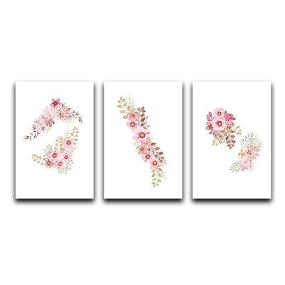 Kit Placas Quadros Decorativos 3 pçs 20x30 Flores Rosas