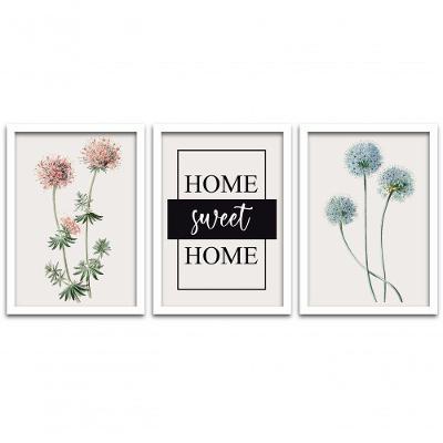 Kit 3 Quadros Mdf 20x30 Sweet Home Titulos Moldura Branca