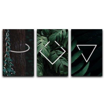 Kit Placas Quadros Decorativos 3 pçs 20x30 Folhas e Luzes