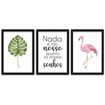 Quadros Decorativos 3 Pçs 40x60 Nossos Sonhos Moldura Preta