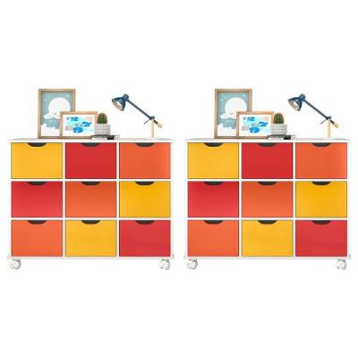 Kit 2 Nichos 9 Gavetas com Rodizios Qmovi Branco Colorido