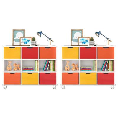 Kit 2 Nichos com Rodizios 6 Gavetas Qmovi Branco Colorido