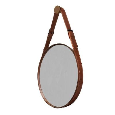 Espelho Decorativo Redondo com Moldura em Couro 55 Cm Marrom