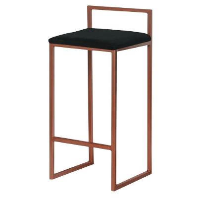 Banqueta Decorativa Jasmine Base Bronze Veludo Preto