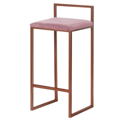Banqueta Decorativa Jasmine Base Bronze Veludo Rosê