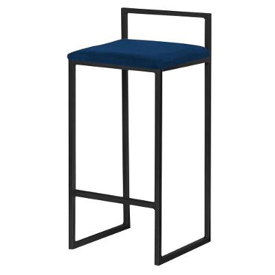 Banqueta Decorativa Jasmine Base Preto Veludo Azul