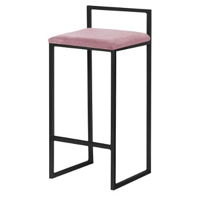 Banqueta Decorativa Selena Base Preta Veludo Rosê Gran Belo