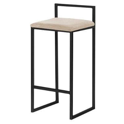 Banqueta Decorativa Selena Base Preta Veludo Bege Gran Belo