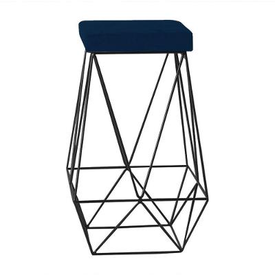 Banqueta Decorativa Kathy Base Preta Veludo Azul Gran Belo