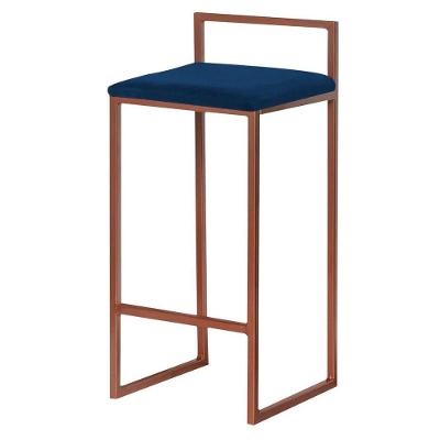 Banqueta Decorativa Selena Base Bronze Veludo Azul Gran Belo