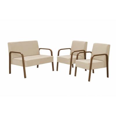 Conjunto Luna Braço Madeira D Salla Suede Bege
