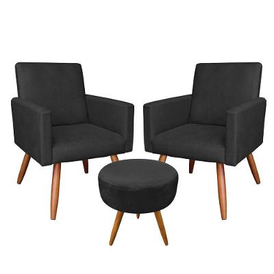 Kit 02 Poltronas 01 Puff Larissa Preto
