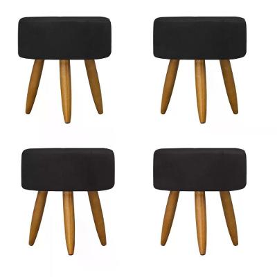 Kit 04 Puff Decorativo Redondo - Preto Preto