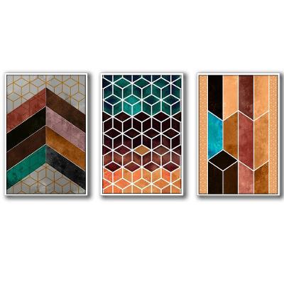 3 Quadros Decorativos Cor Marrom Moldura Branca