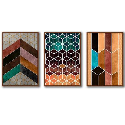 3 Quadros Decorativos Cor Marrom Moldura Ocre