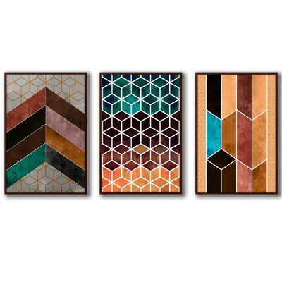 3 Quadros Decorativos Textura Cor Marrom Moldura Madeira