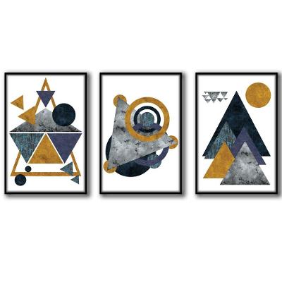 3 Quadros Decorativos Geométricos Moldura Preta