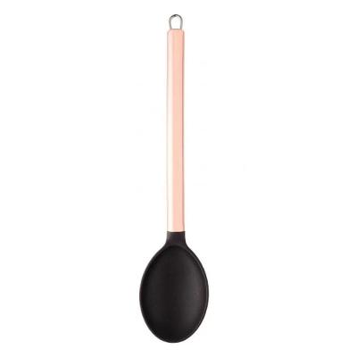 Colher De Arroz Nylon Preta Cabo De Aço Inox Rose Gold 34Cm