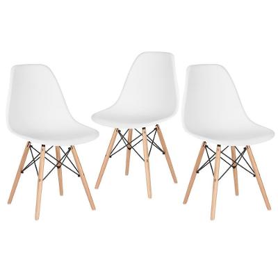 Kit 3 Cadeiras Charles Eames Eiffel Dsw Com Pés De Madeira Clara Branco
