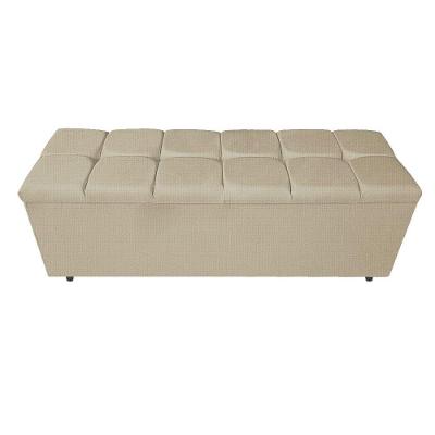 Calçadeira Estofada Manchester 160cm Queen Size Linho Bege
