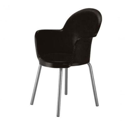 Cadeira Braço Base Cromada Linha Polipropileno Moon Preto