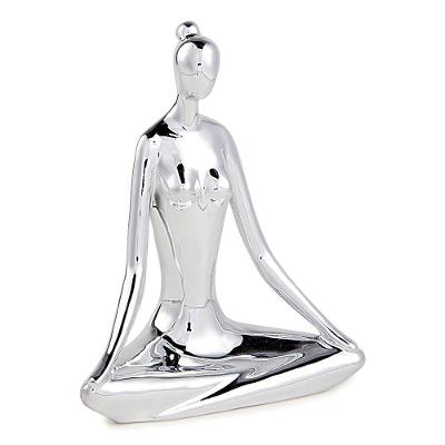 Escultura de Yoga em Porcelana 19x15,5x7,5 Prata Gran Belo