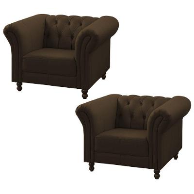 Kit 02 Poltronas Decorativa Bérgamo Couro Conhaque Gran Belo