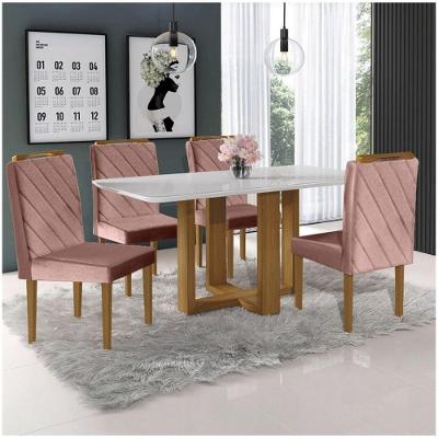 Conjunto Sala De Jantar 4 Lugares Mesa E Cadeiras Lisy Veludo Móveis Mundial Mel Off White