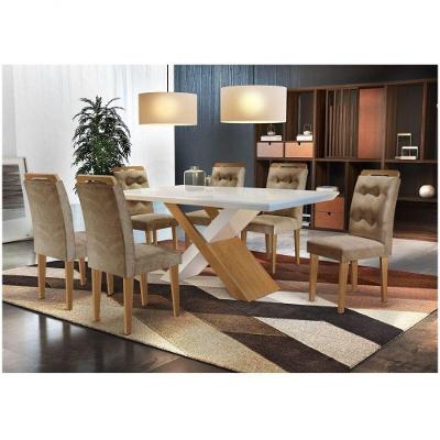Conjunto Sala De Jantar Com 6 Cadeiras Imperatriz Rufato Off White / Imbuia Com Veludo