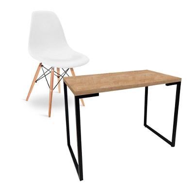 Escrivaninha Porto Natura 90cm e Cadeira Eiffel Charles Eames Branco