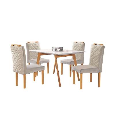 Conjunto Sala De Jantar Mônaco Mesa Pé Palito E 4 Cadeiras Móveis Mix Off White E Areia
