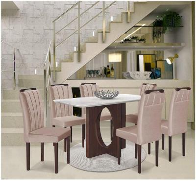 Conjunto Sala De Jantar Mesa Barcelona E 6 Cadeiras Juliana Veludo Nude Móveis Mix Off White