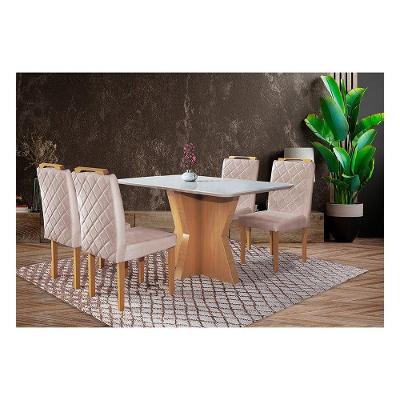 Conjunto Sala De Jantar Cristal Mesa E 4 Cadeiras Móveis Mix Mel/off-white/nude