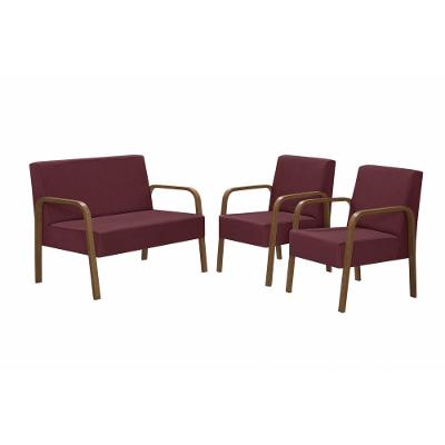 Conjunto Luna Braço Madeira D Salla Suede Bordô