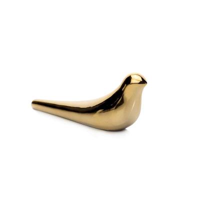 Escultura Pássaro Em Cerâmica Dourado 8x23x6cm