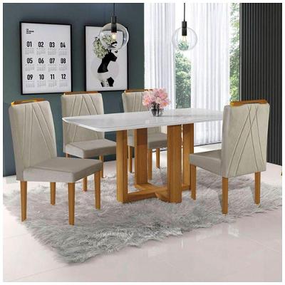 Conjunto Sala Jantar Mesa 4Cad Mel Off White c/Marrom Acinz