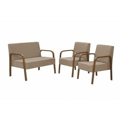 Conjunto Luna Braço Madeira D Salla Suede Cappuccino